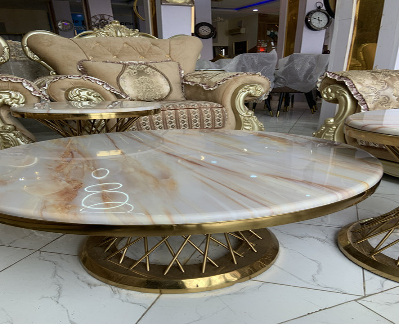 Elegant Round Coffee Table Set with Faux Marble Tops